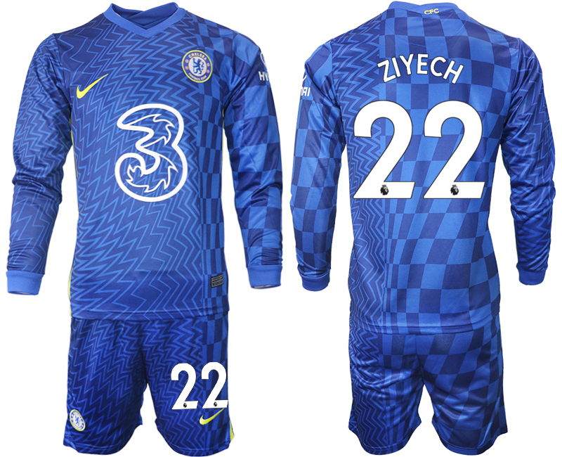Men 2021-2022 Club Chelsea home blue Long Sleeve #22 Soccer Jersey